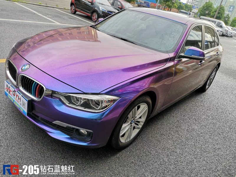 寶馬325車身改色貼膜,寶馬325車身藍魅紅改色貼膜,英國RG瑞集汽車車身貼膜