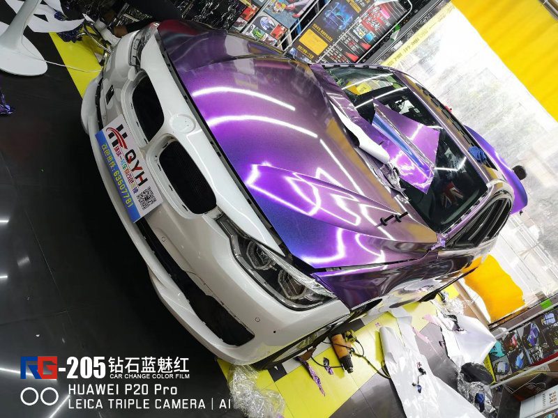 寶馬325車身改色貼膜,寶馬325車身藍魅紅改色貼膜,英國RG瑞集汽車車身貼膜