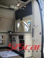 13座改6座米色臺面 奔馳斯賓特|房車改裝案例 內(nèi)飾設(shè)計(jì) 液晶變色隔音屏封