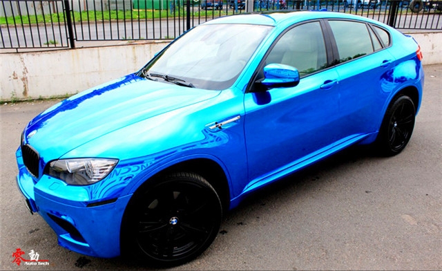 宝马X6全车改色贴膜电镀蓝一长沙车身贴膜