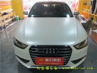 奧迪A4L車身改顏色 車身改色貼膜 原車黑色改德國PWF電光金屬白