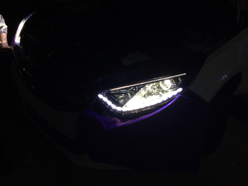 長(zhǎng)安致尚XT大燈改裝Q5雙光透鏡 漢雷5500K氙氣燈  日行燈