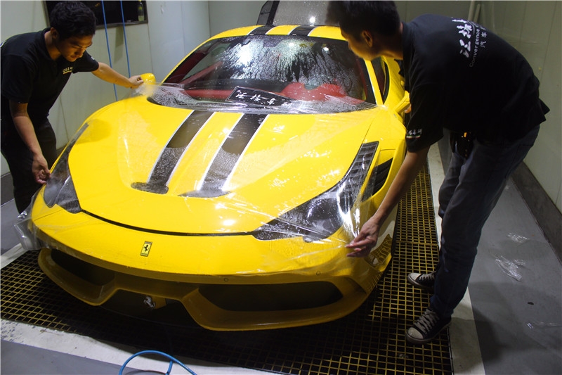 長沙匯格車研汽車改裝店 全車貼透明膜 法拉利458全車美國進(jìn)口PTF頂級透明膜PTF透明膜