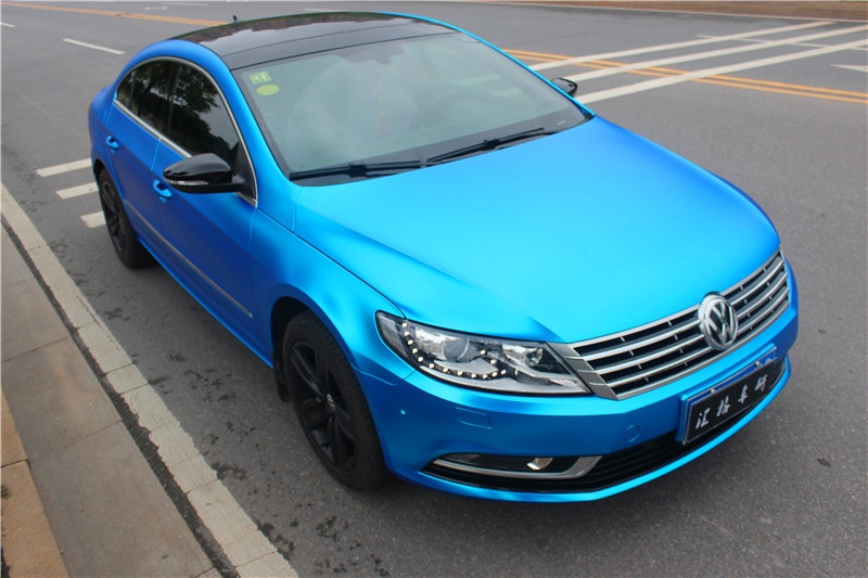 長沙大眾改裝店 CC全車改色貼膜 進(jìn)口啞光STM電鍍藍(lán) 啞光電鍍車身改色膜 匯格車研