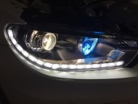 上海全新大眾凌渡車燈提示亮度 改小糸Q5透鏡 巖崎氙氣燈 水晶雙色LED淚眼