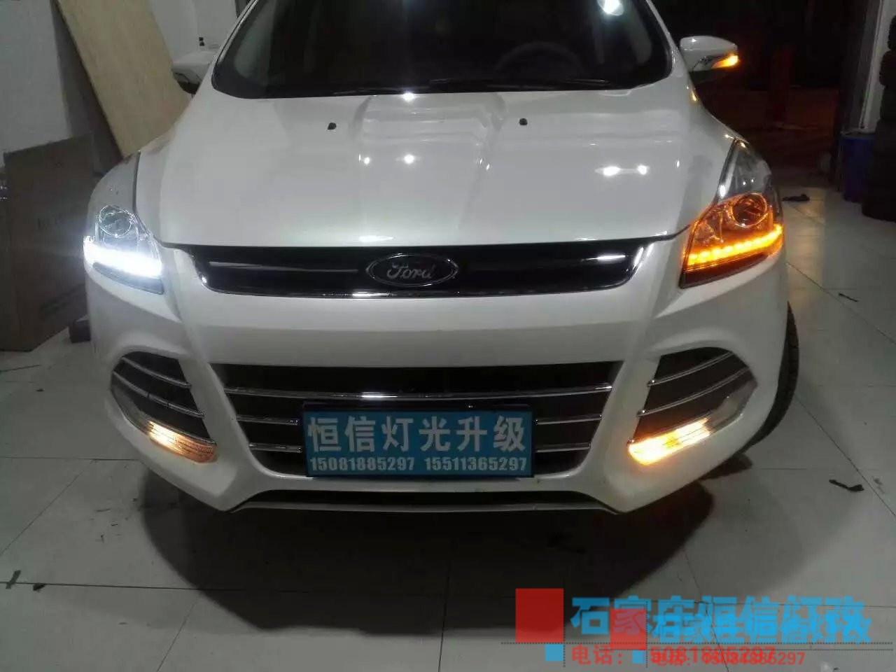 【石家莊恒信改車燈專業(yè)燈光升級】翼虎升級最新款歐標(biāo)Q5透鏡  流光溢彩日行燈