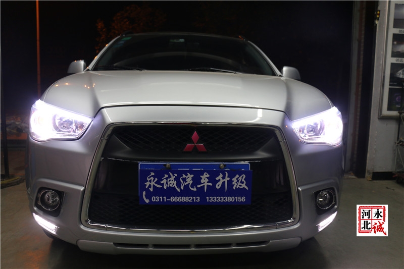 【永誠汽車】石家莊專業(yè)車燈升級，三菱翼神改裝氙氣燈，雙光透鏡，日行燈，天使眼紅色惡魔眼