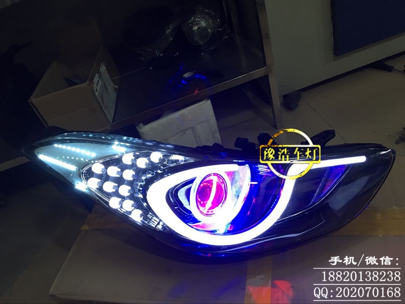 廣州【卡萊姆浦】升級(jí)：現(xiàn)代 朗動(dòng)大燈：海拉5透鏡+韓版日行燈套件（帶轉(zhuǎn)向燈功能）+惡魔眼