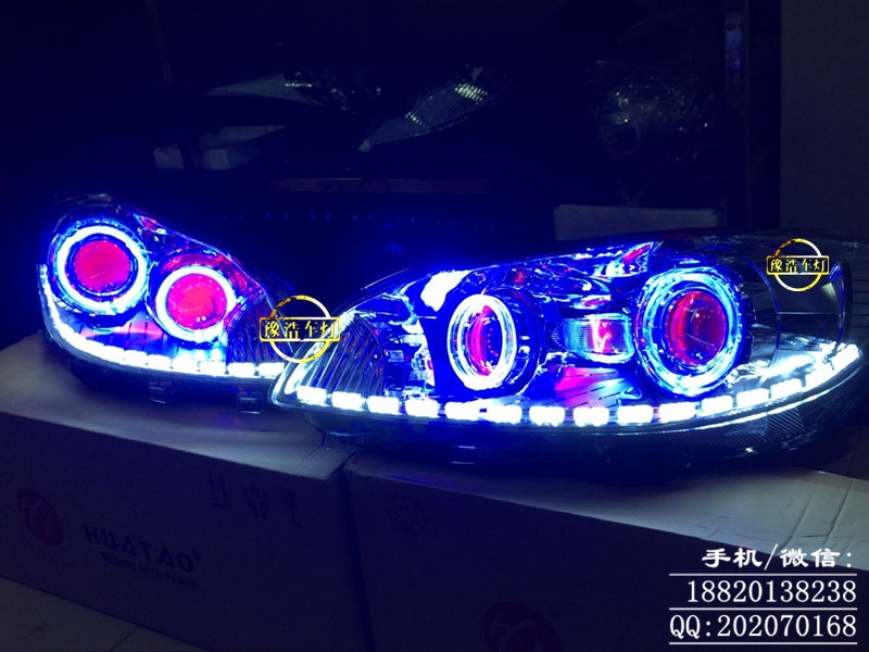 廣州【卡萊姆浦】升級：長城C50大燈 四透鏡+4個寶馬款LED藍(lán)天使+4個LDE紅惡魔+水晶淚眼