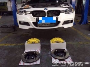 寶馬3系F30+原裝進口STOPTECH剎車 黃色六活塞 355打孔套裝上身