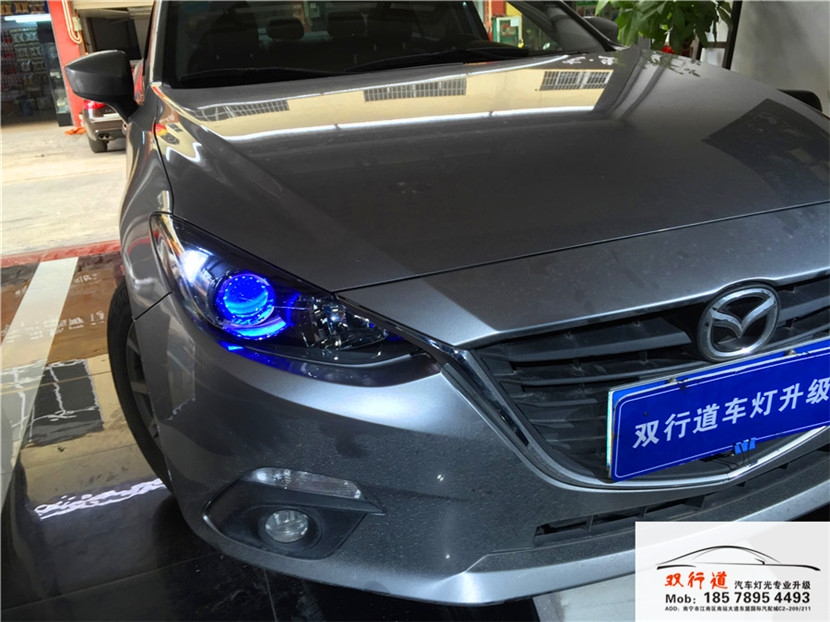 南寧雙行道車燈改裝-昂克塞拉升級巖崎海拉5雙光