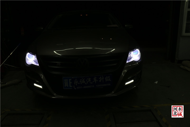 【永誠汽車】石家莊大眾CC改燈，貝雷帽透鏡+巖崎D1S氙氣燈+天使眼+藍(lán)色惡魔眼