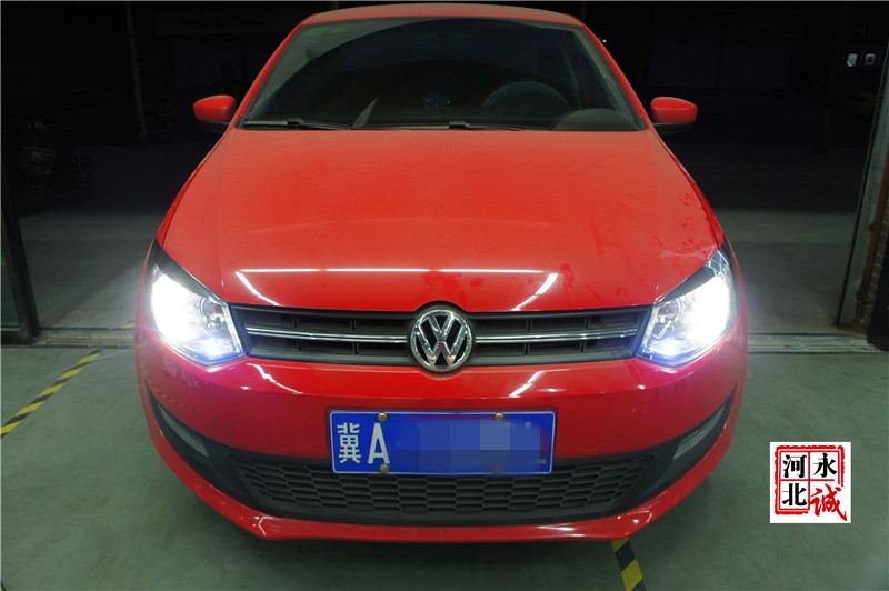 【永誠汽車】石家莊POLO改燈，Q5小糸透鏡+歐司朗D2S氙氣燈+藍(lán)色惡魔眼