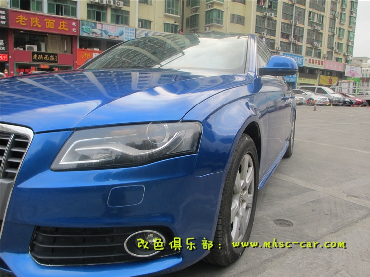 奧迪改裝改色貼膜 深圳汽車改色實(shí)體店 A4L全車極光藍(lán)