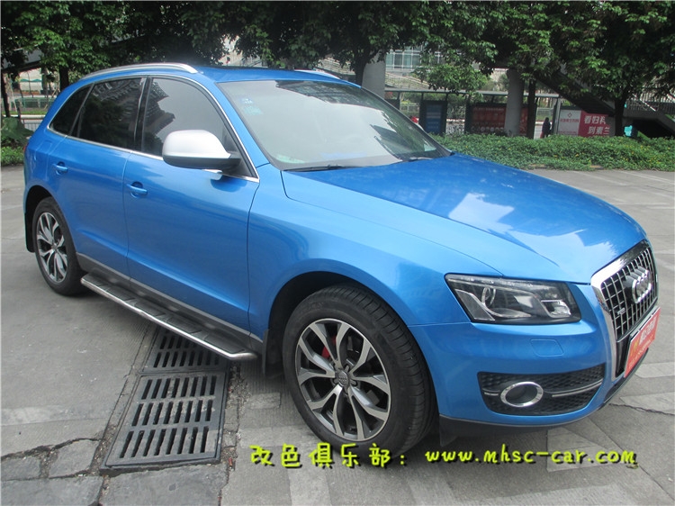奧迪Q5全車改色貼膜 原車香檳色改色施工美國艾利小珠光金屬藍
