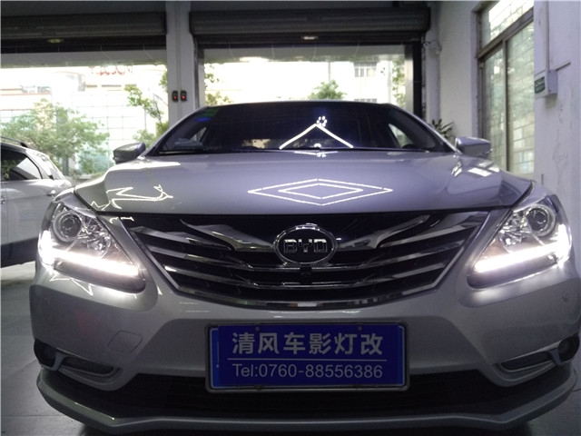 比亞迪G5車燈升級 Q5雙氙透鏡改裝 LED日行燈改裝——清風車影燈改
