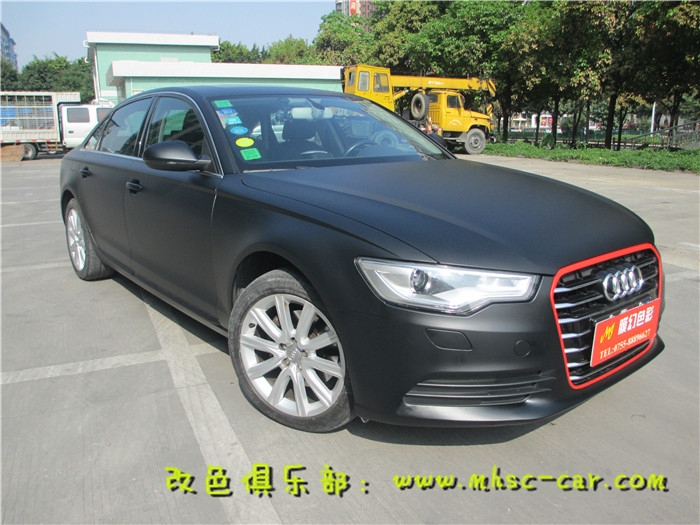 奧迪A6L全車貼膜改色施工比利時麥可貼亞光黑