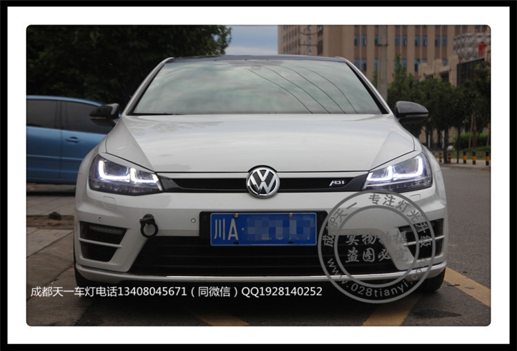 成都高爾夫7車燈改裝升級雙U日行燈總成海拉透鏡