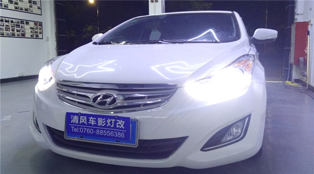 現(xiàn)代朗動車燈升級 高亮度定制款海拉五透鏡改裝氙氣大燈升級LED天使眼惡魔眼LED大燈日行燈改裝——清風(fēng)車影燈改中山專業(yè)改燈