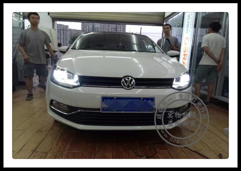 成都大眾Polo車(chē)燈改裝雙U日行燈總成成都天一車(chē)燈改裝Polo日行燈總成