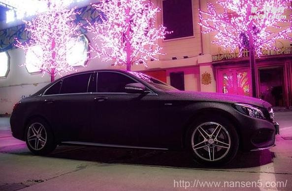 奔馳C260L車身改色貼膜磨砂星光閃點(diǎn)黑