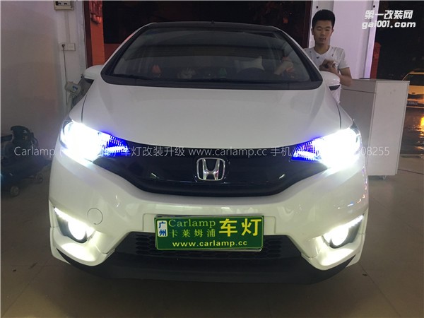 廣州【卡萊姆浦車燈】本田14飛度改燈：卡萊姆浦Q5雙光透鏡高亮氙氣大燈