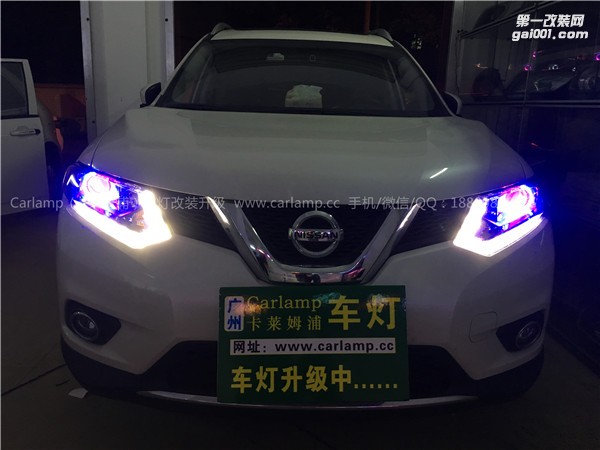 廣州【卡萊姆浦車燈】日產(chǎn)新奇駿：卡萊姆浦海拉5雙光透鏡+粉色惡魔眼+藍色天使眼