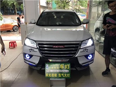 廣州改燈  廣州卡萊姆浦專業(yè)改燈店哈佛H2   改燈 車燈改裝升級(jí)：鍍膜5＋5雙光透鏡＋雷神氙氣燈＋華科安定器