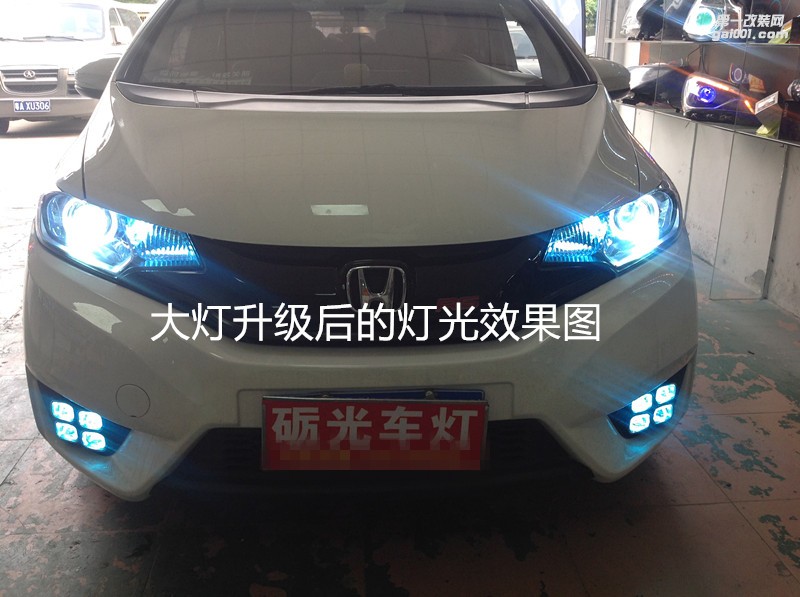 廣州汽車改燈 本田飛度大燈升級海拉5透鏡飛利浦5000K套裝+天使眼