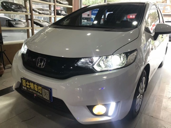 (改車燈)飛度大燈改氙燈LED燈雙光透鏡