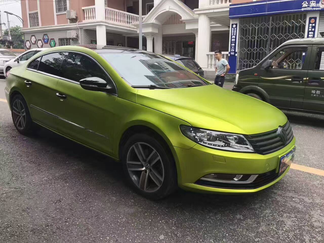 成都全車改色貼膜大眾CC全車貼膜改色電光綠金屬冰綠