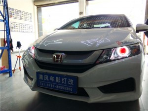 本田鋒范升級(jí)海拉五雙光透鏡 天使眼、惡魔眼改裝——中山清風(fēng)車影燈改