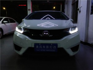 本田飛度車燈改裝 原裝進口海拉六透鏡改裝 氙氣燈升級——中山清風車影燈改