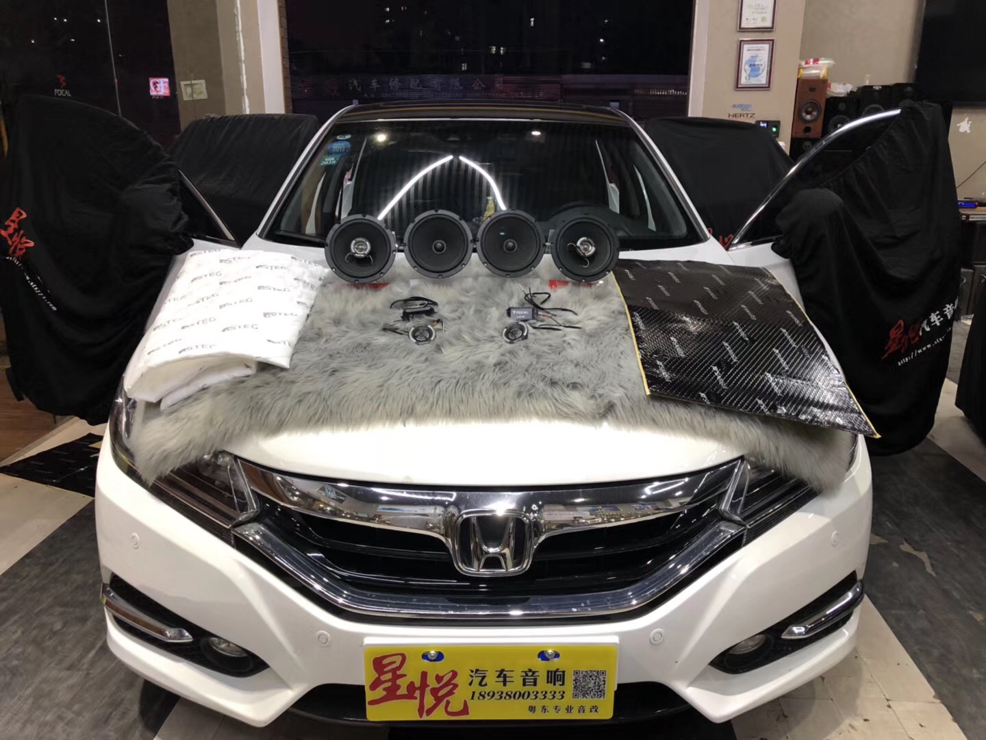 汕頭星悅汽車音響改裝本田思鉑睿汽車音響四門隔音輪轂降噪音響改裝FOCAL法國(guó)勁浪套餐喇叭