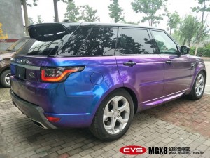 成都靚車會(huì)青羊店路虎攬勝幻彩雷電藍(lán)汽車改色貼膜