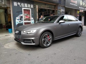 昆山新奧迪A4貼艾利金屬雅灰改色膜酷車匯作品