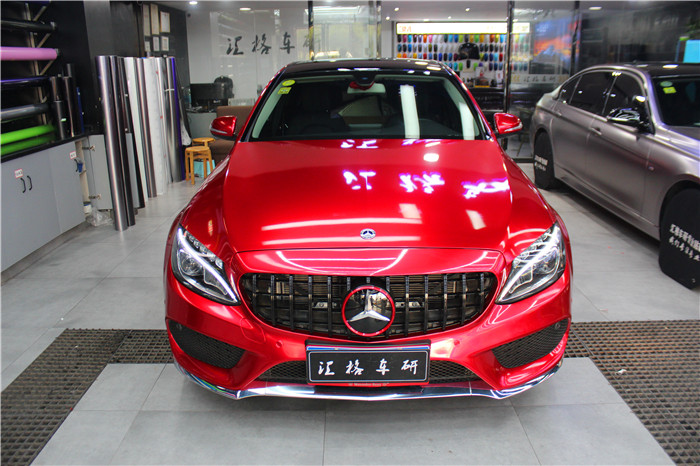 長(zhǎng)沙車身貼膜 奔馳改色貼膜 美國(guó)Teckwrap水晶烈焰紅汽車改色膜
