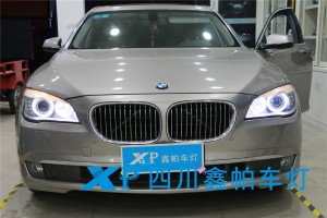寶馬730 740 黃色天使眼改白色大燈升級LED惡魔眼雙光透鏡氙氣燈