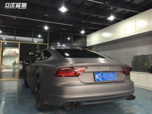奧迪A7無損升級(jí)中道四輪后箱隔音美國DD低音炮漳州立佳汽車音響