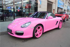 保時捷boxster汽車貼膜改色公主粉亮光膜長沙貼膜