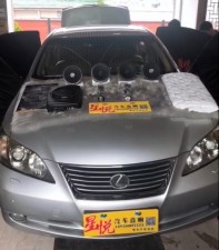 汕頭雷克塞斯ES350升級四門四輪隔音降噪音響改裝FOCAL法國勁浪套餐喇叭超薄低音炮汽車音響改裝案例