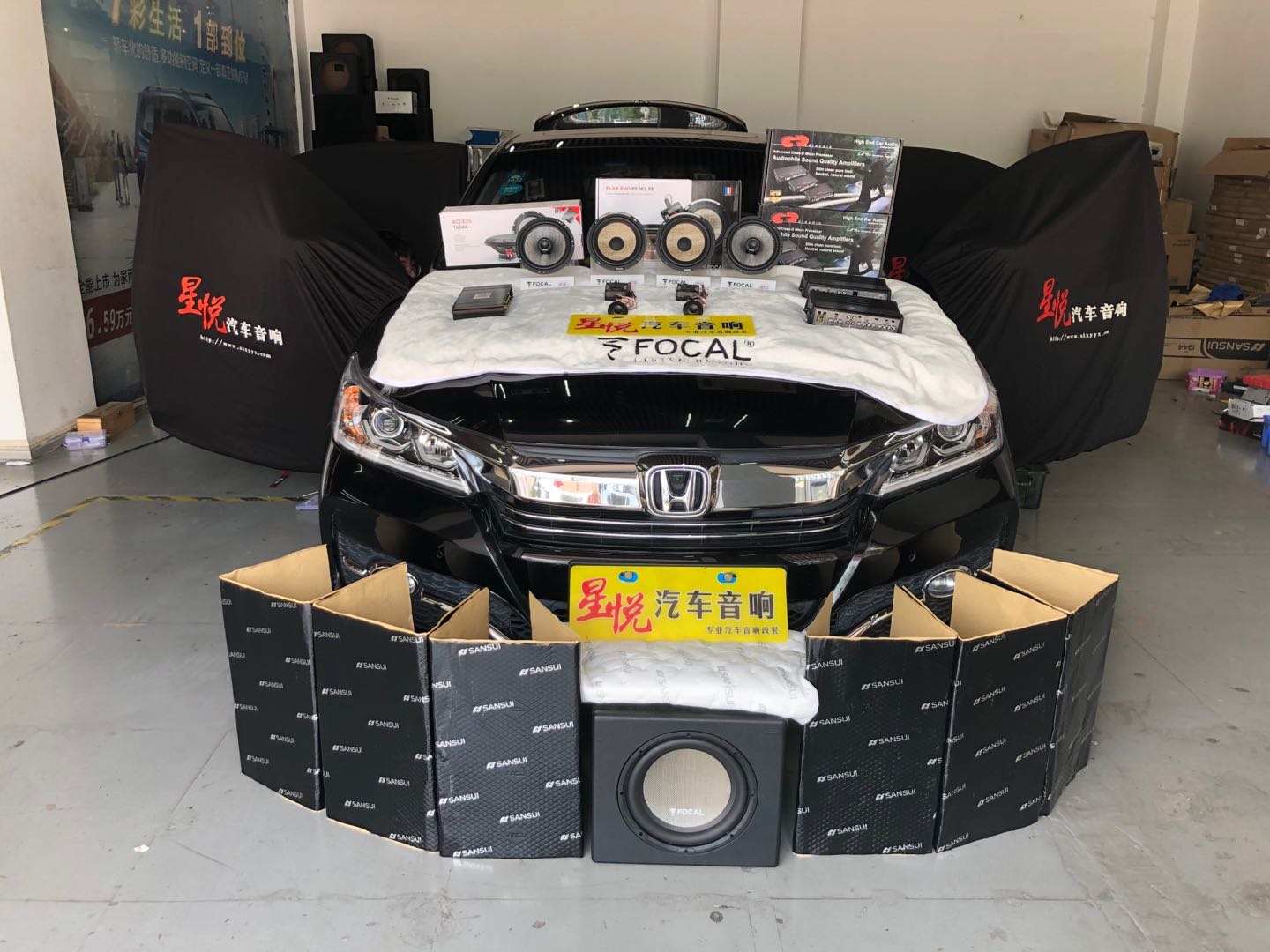 汕頭星悅汽車音響本田雅閣升級氛圍燈四門、尾箱隔音降噪音響改裝改裝法國勁浪亞麻盆PS165F套餐享清純之音