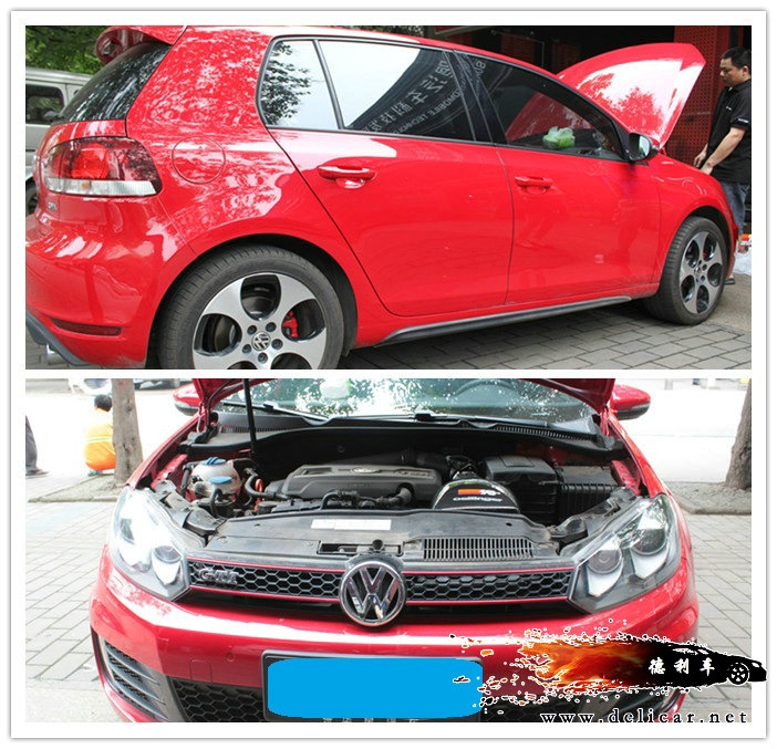 大連德利汽車改裝高爾夫GTI換裝德國oettinger碳纖集氣箱作業(yè)圖