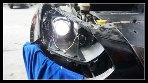 奇瑞瑞虎大灯改装海拉3双光透镜 加装欧司朗D1S 4300K氙气灯 天使眼