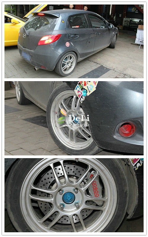 大連德利汽車(chē)改裝馬自達(dá)2升級(jí)UPSOAR178剎車(chē)套裝作業(yè)圖