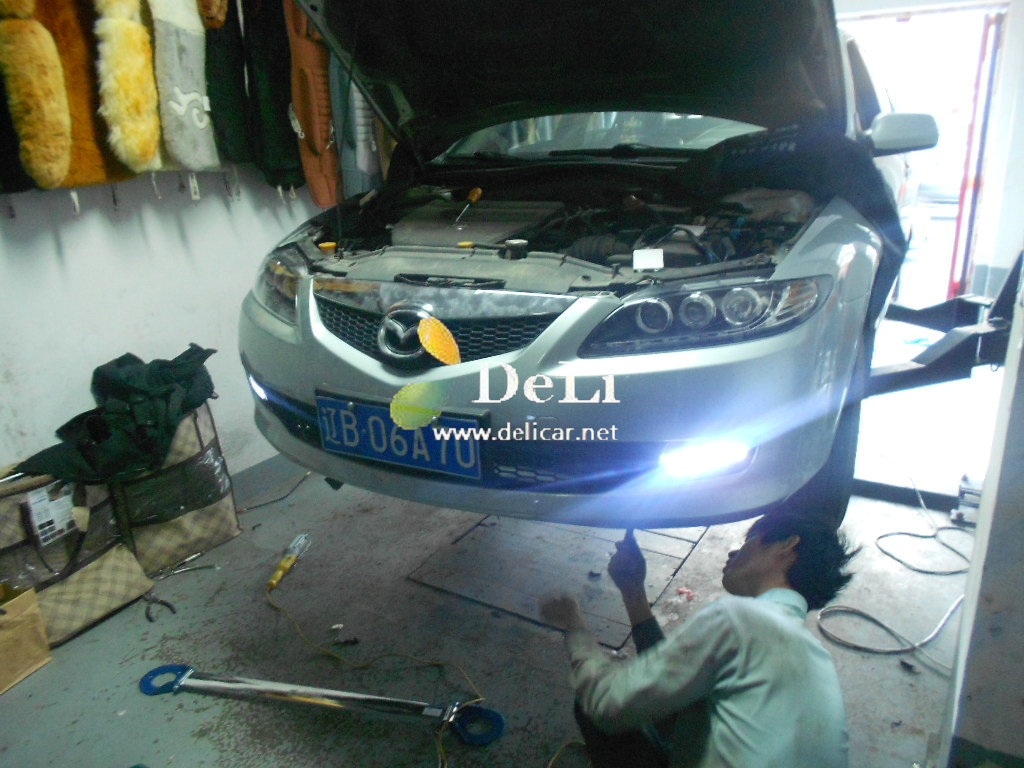 大連德利汽車改裝馬自達(dá)6改LED大燈總成LED霧燈，全車?yán)瓧U