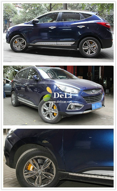 大連德利汽車改裝IX35二驅(qū)版升級前后剎車套裝作業(yè)圖