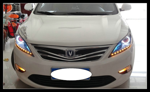 長(zhǎng)安逸動(dòng)大燈改裝直接當(dāng)婚車 加裝寶馬海拉3透鏡