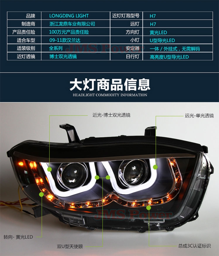 09 10 11款 汉兰达改装大灯总成 汉兰达改装 U型天使眼日行灯氙气大灯