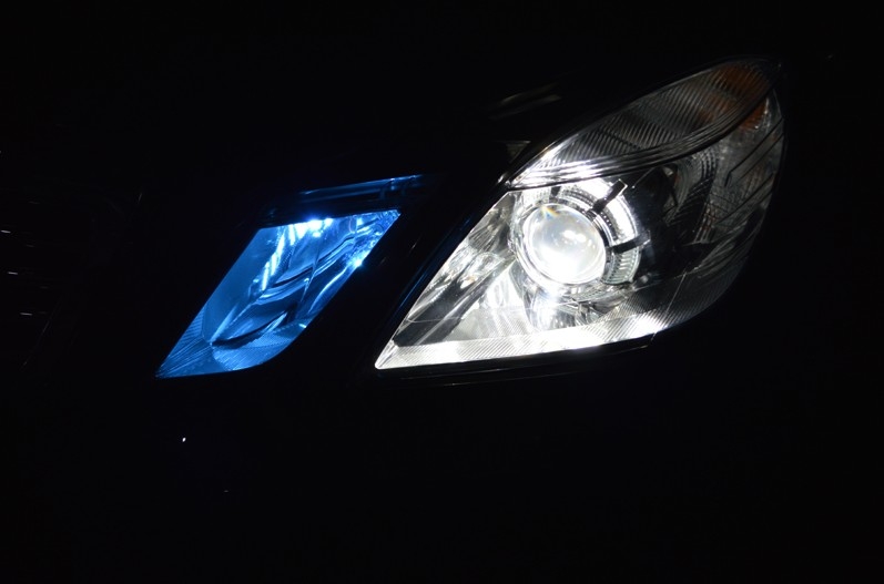 福建福州改燈、車燈升級(jí)透鏡天使眼改裝、奔馳E300L大燈升級(jí)
